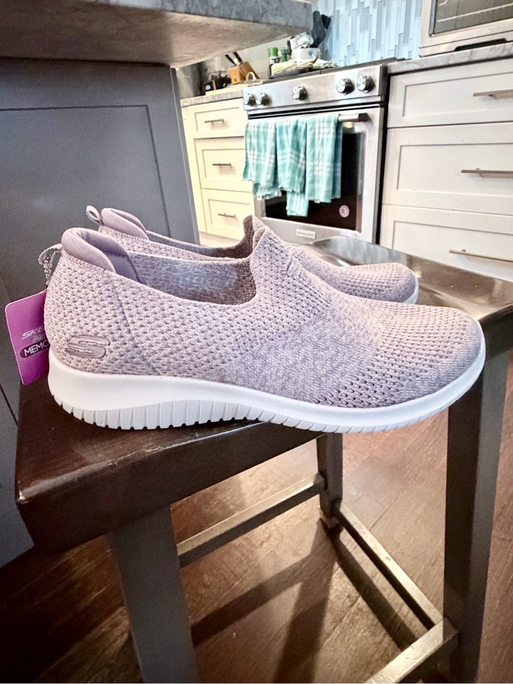 Skechers Slip-On Knit Sneakers in Light Lavender